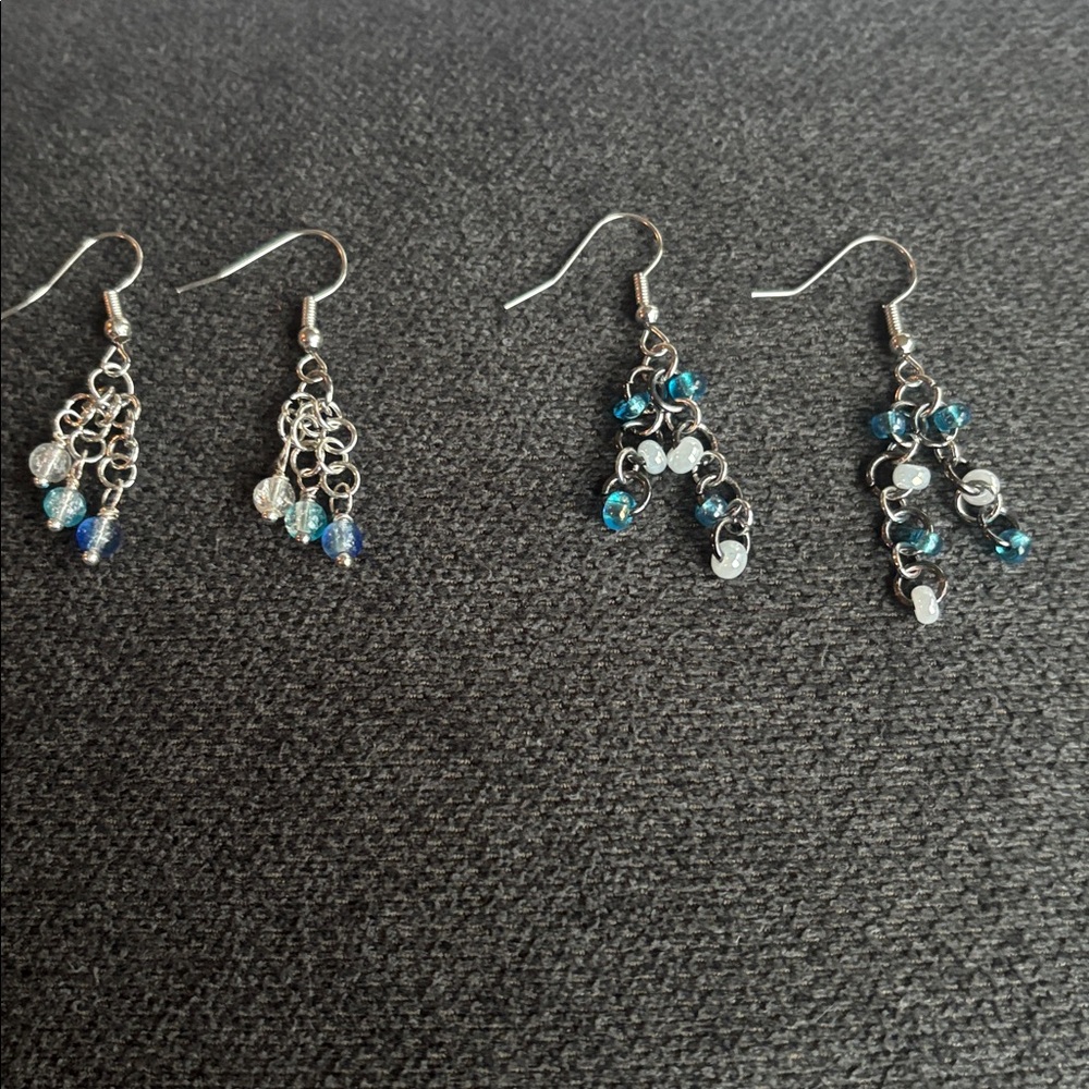 Silver and Blue Beaded Dangle Earrings- hand crafted - Picture 9 of 12